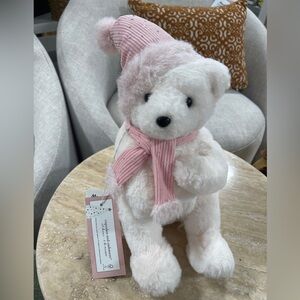 Pink Christmas Teddy Bear with Scarf Cupcakes & Cashmere Holiday Decor NWT